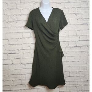 🌼Vintage Sheri Martin New York Petites Dress Size 8P Paisley Green Faux Wrap